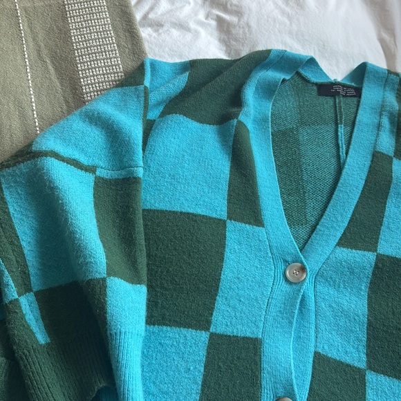 Dress in Lala Blue and Green Checkered Cardigan - Picture 3 of 9